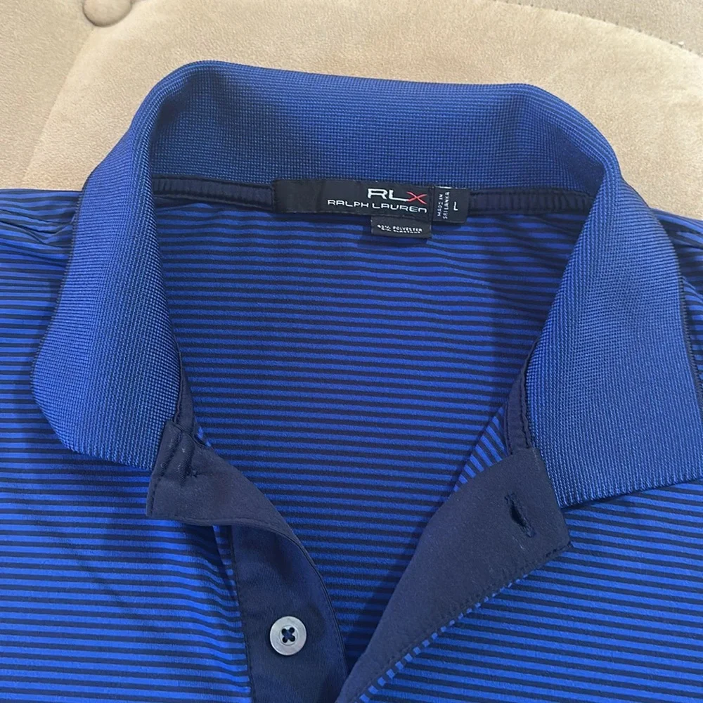 Ralph Lauren Blue black striped hi low Polo Shirt